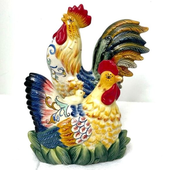 Fitz & Floyd Ricamo Rooster Hen & Chick Napkin Holder - Picture 1 of 5